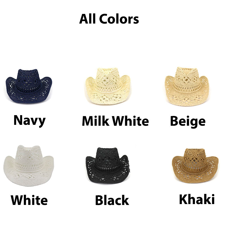 product image for the Cowboy Hollow Out Flower Straw Hat all colors